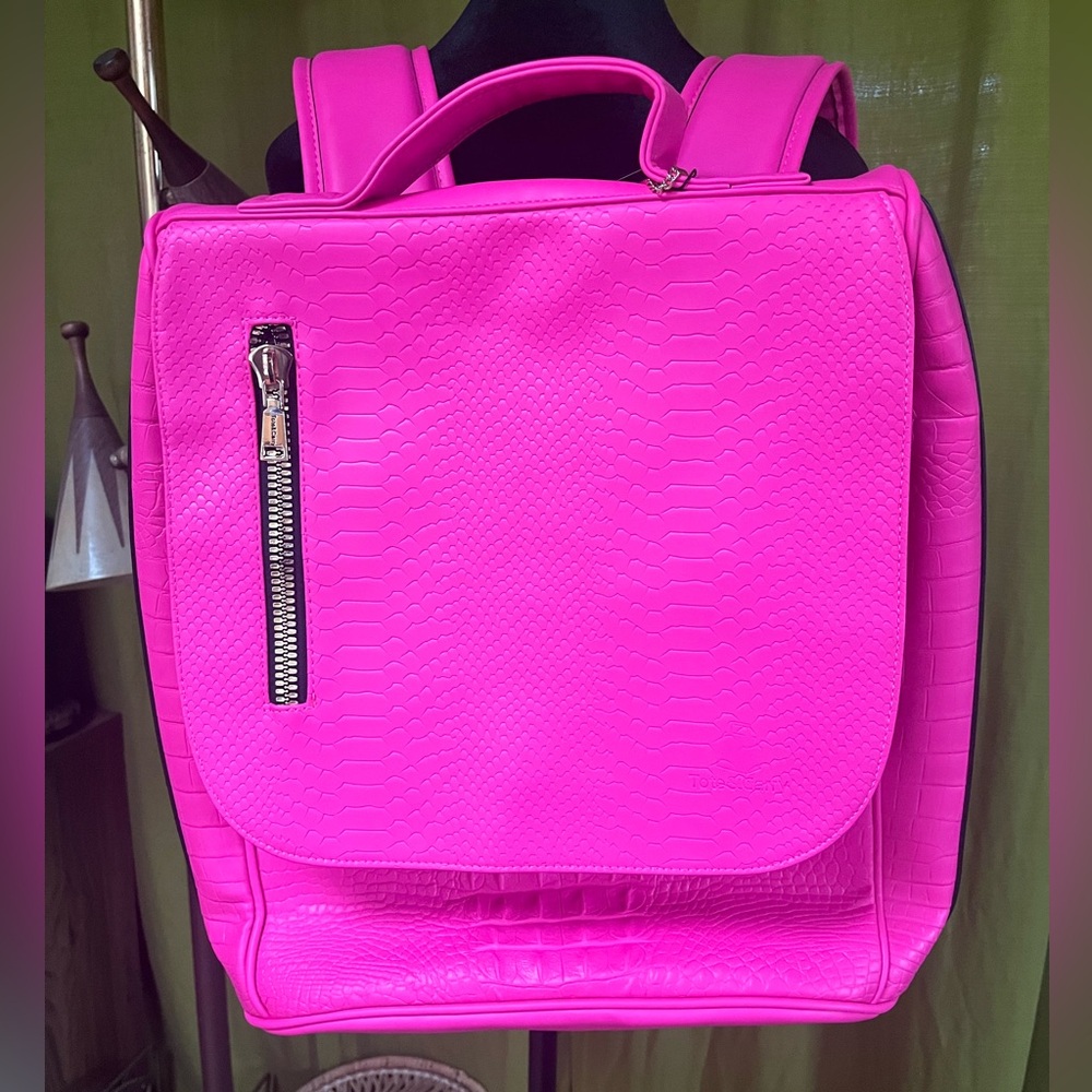 Tote & Carry Neon Pink Faux Croc Backpack